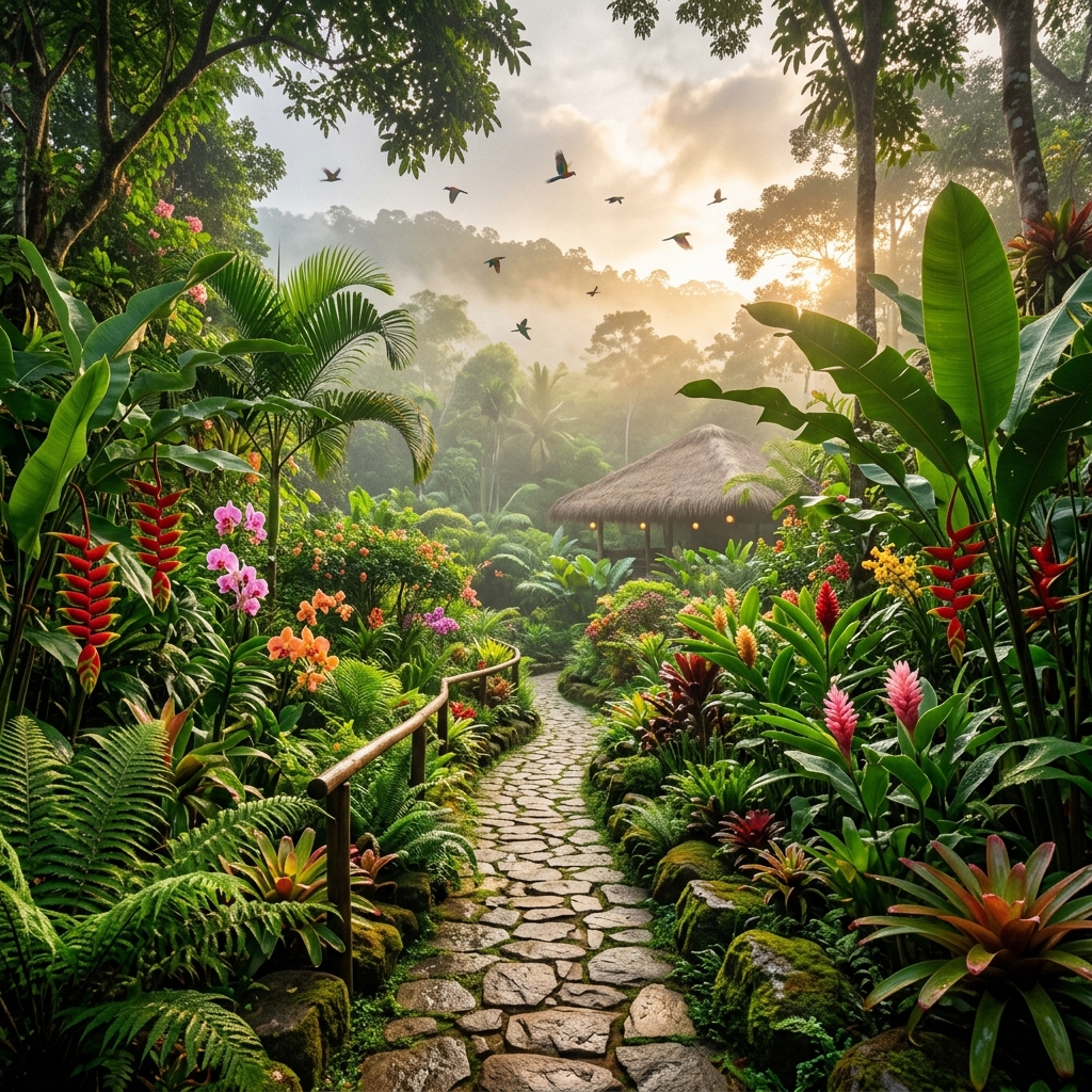 Lush tropical gardens of Kingdom Secret Hotel